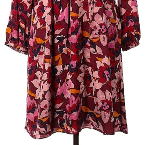 AVA & AIDAN - Magenta, purple floral v-neck long sleeve midi dress - Picture 4 of 10